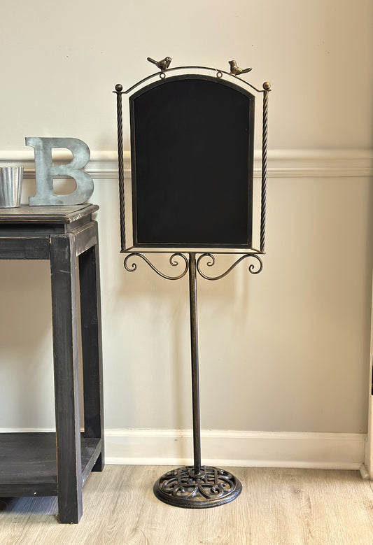Metal Pedestal Chalkboard with Bird Accents