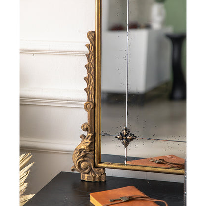 Antique-Style Arched Wall Mirror with Gold Finish Frame