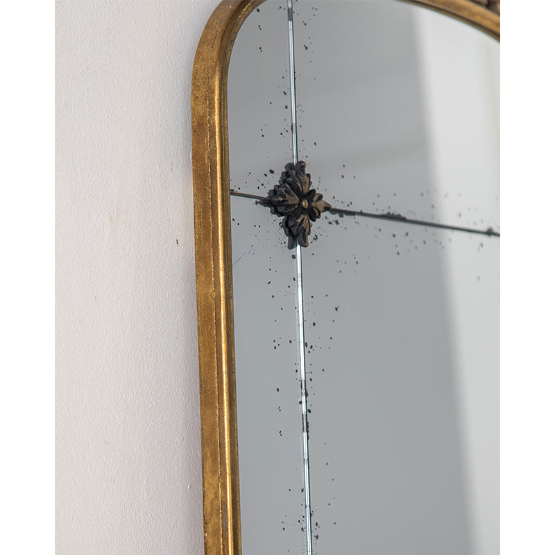 Antique-Style Arched Wall Mirror with Gold Finish Frame