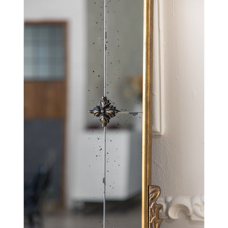 Antique-Style Arched Wall Mirror with Gold Finish Frame