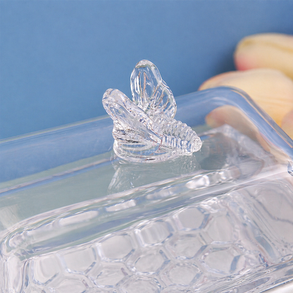 Cut Glass Butter Dish with Bird Knob Lid