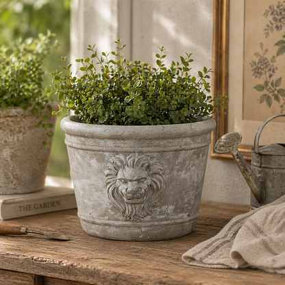 Cast Cement Lion Head Planter