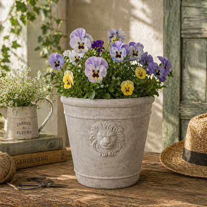 Cast Cement Lion Head Planter