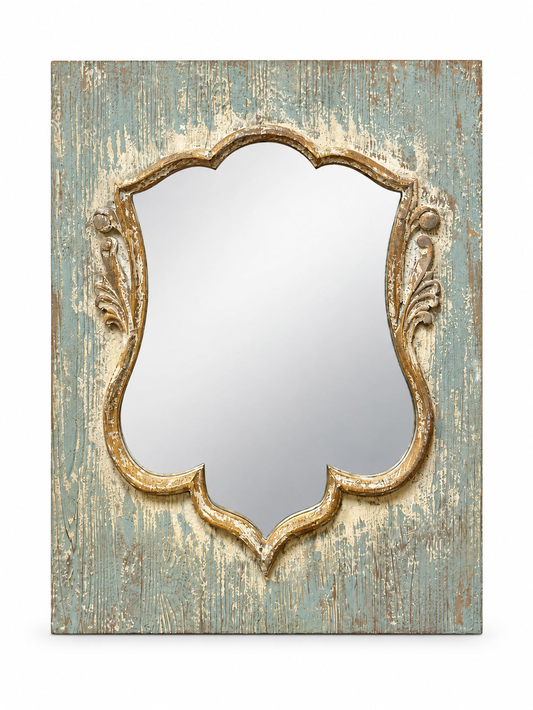 Distressed Wood Shield Mirror