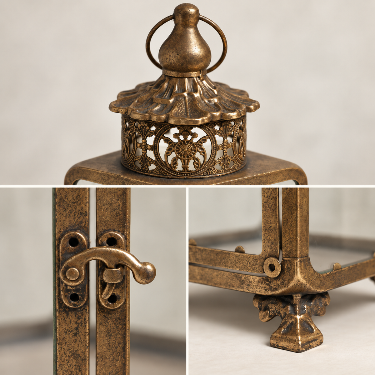 Brass-Finish Glass Decorative Lantern