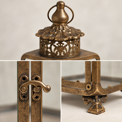 Brass-Finish Glass Decorative Lantern
