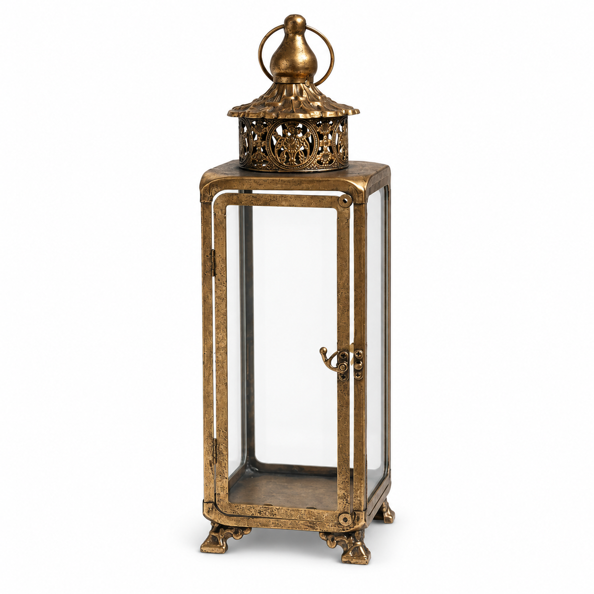 Brass-Finish Glass Decorative Lantern