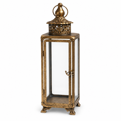 Brass-Finish Glass Decorative Lantern