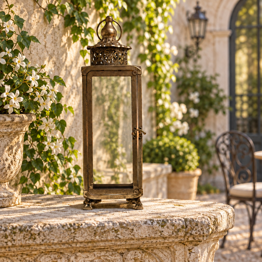 Brass-Finish Glass Decorative Lantern