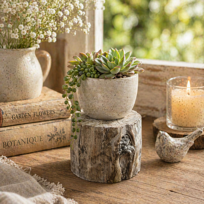 Distressed  Cement Log Display Riser