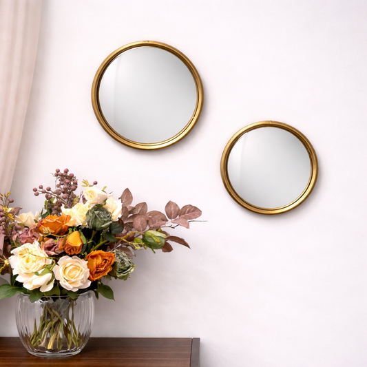 Round Convex Mirror with Metal Frame in Gold Finish
