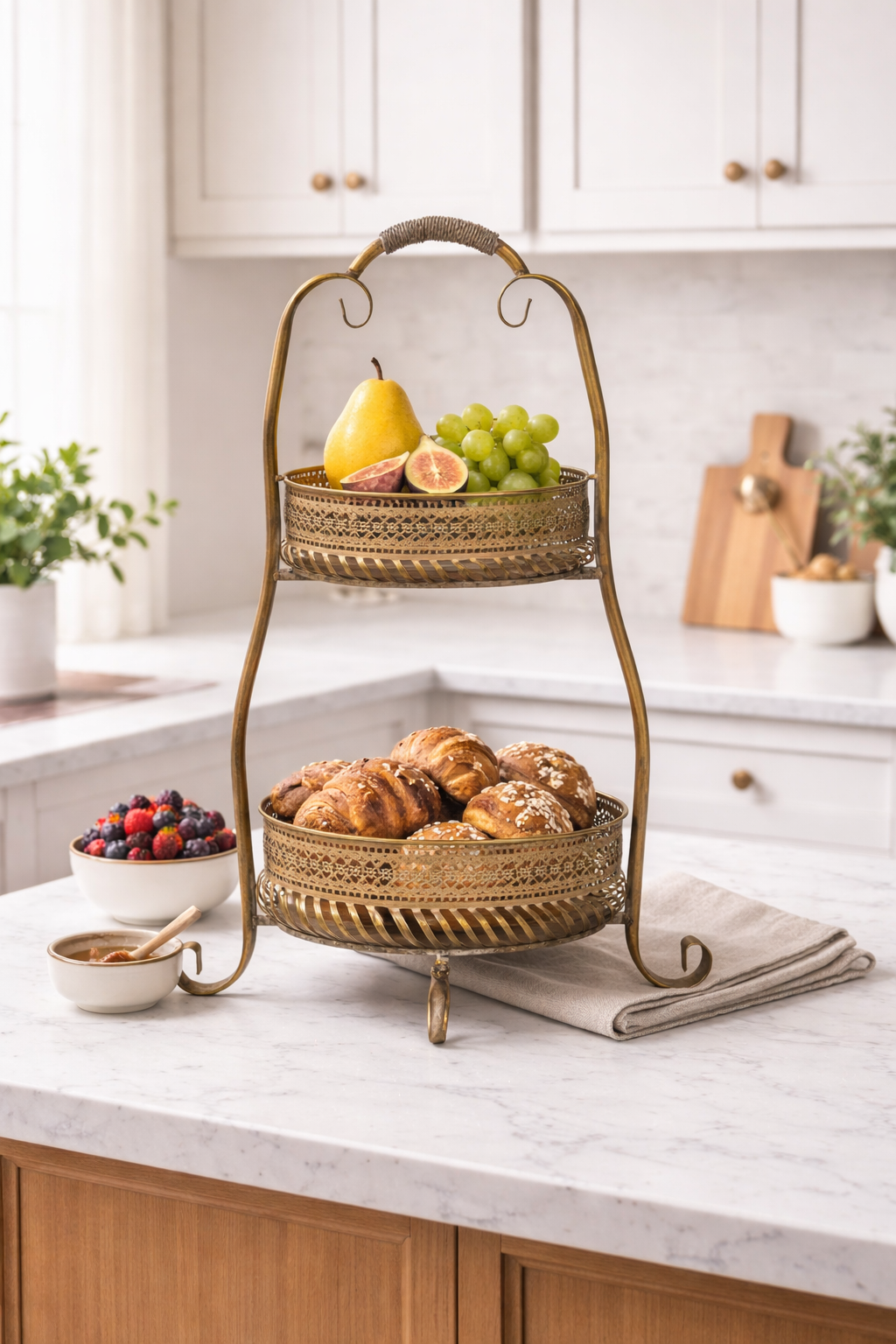 Vintage 2-Tier Metal Bar Cart Stand
