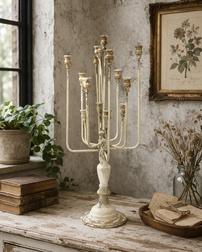 White 13-Candle Iron Candelabra