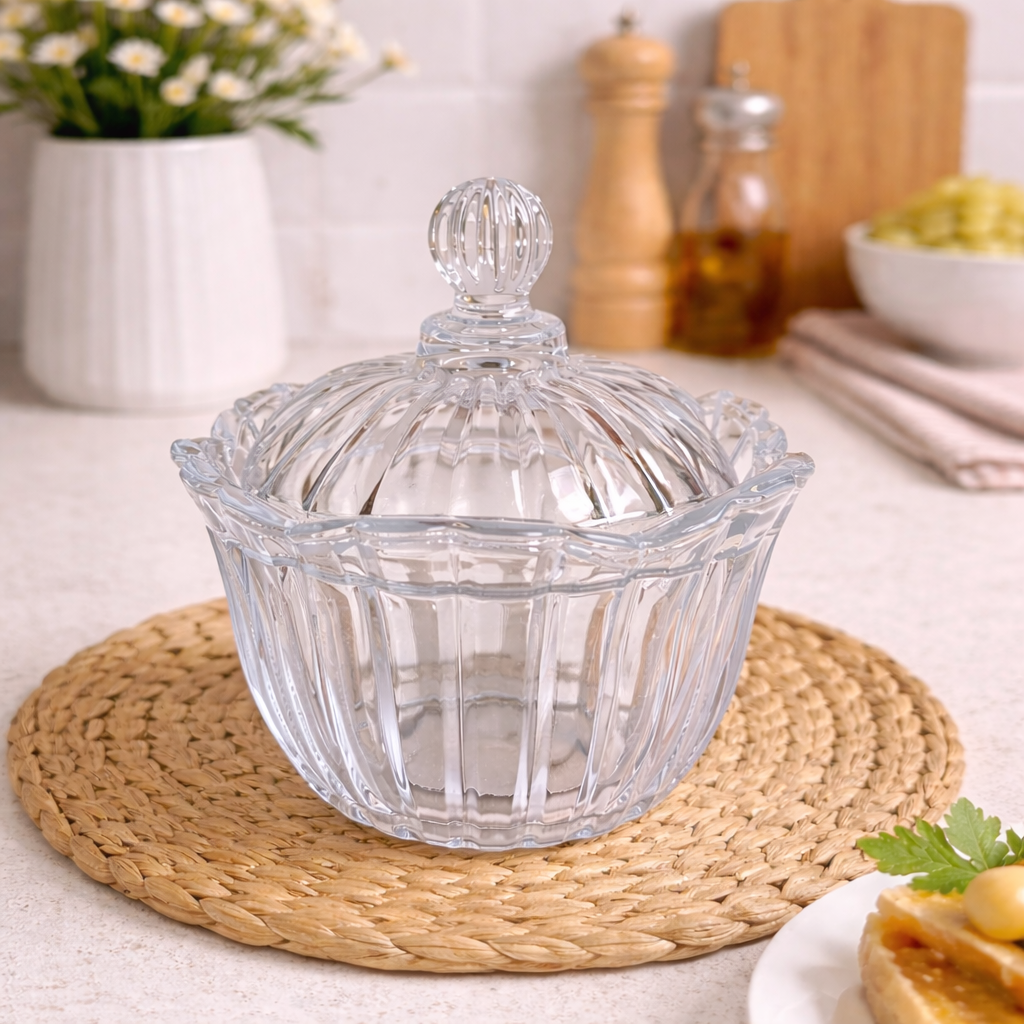 Big Clear Crystal Lidded Candy Dish