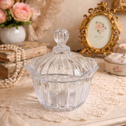 Big Clear Crystal Lidded Candy Dish