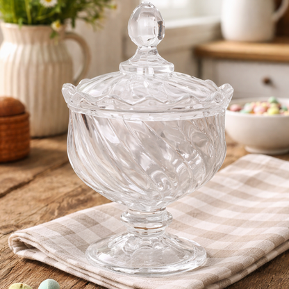 Glass Candy Jar with Lid & Pedestal Base