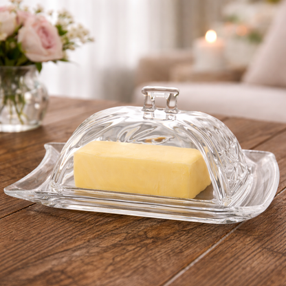 Crystal-Cut Glass Butter Dish with Cover