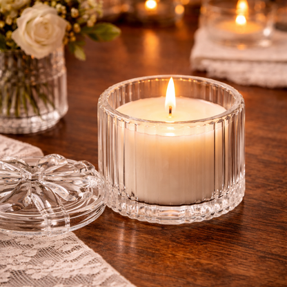 Round Ribbed Glass Jar with Sculpted Bow-Top Lid