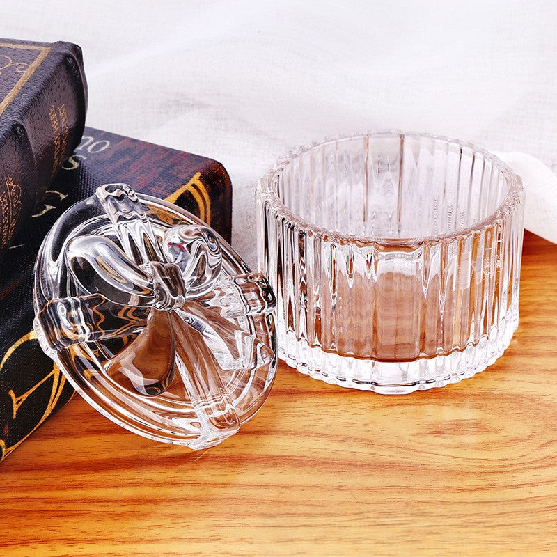 Round Ribbed Glass Jar with Sculpted Bow-Top Lid