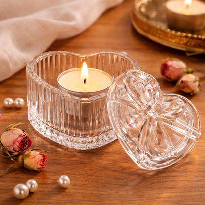 Crystal Glass Heart Storage Jar with Bowl Lid
