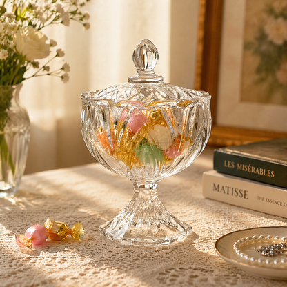 Glass Candy Jar with Lid & Pedestal Base