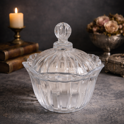 Big Clear Crystal Lidded Candy Dish