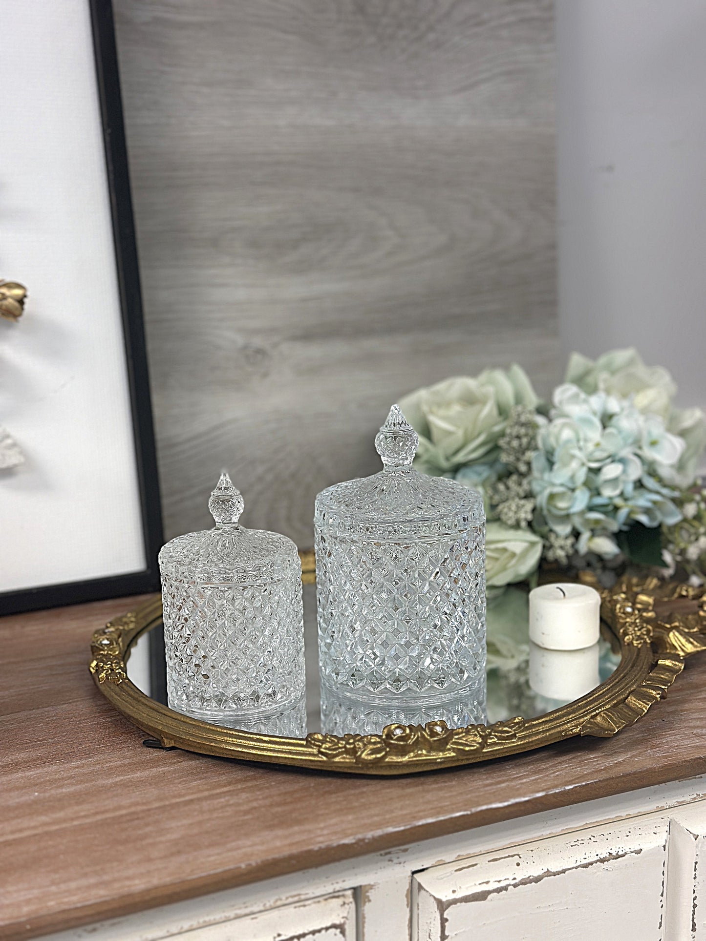 Diamond-Cut Crystal Clear Glass Storage Jar