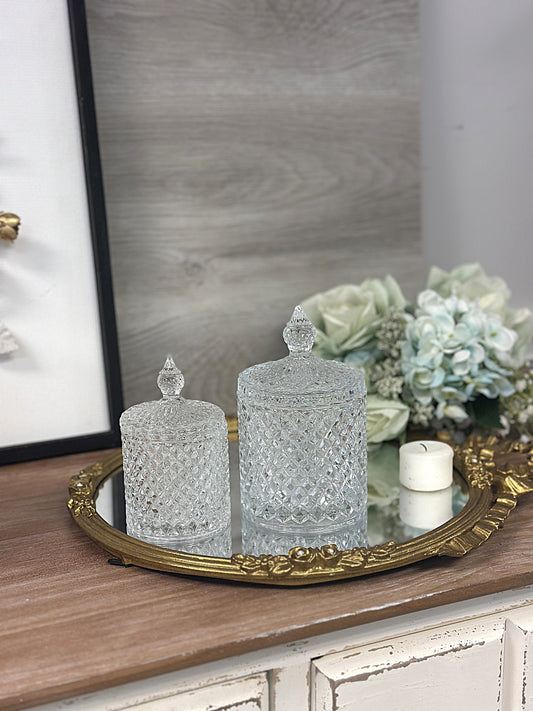 Diamond-Cut Crystal Clear Glass Storage Jar