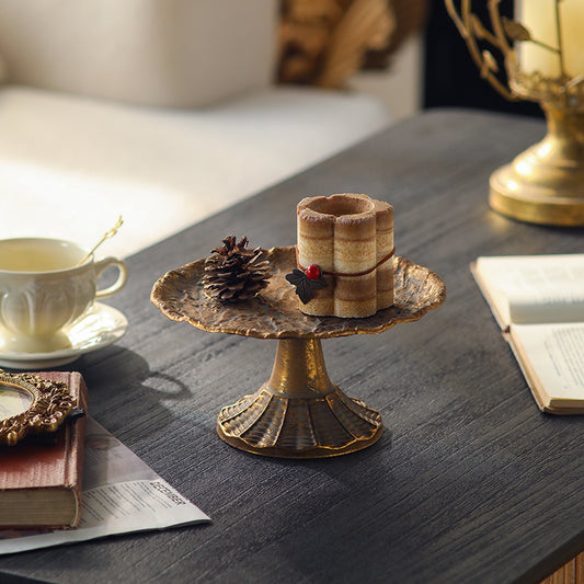 Gold Pedestal Display Tray With Stand (Set of 2)