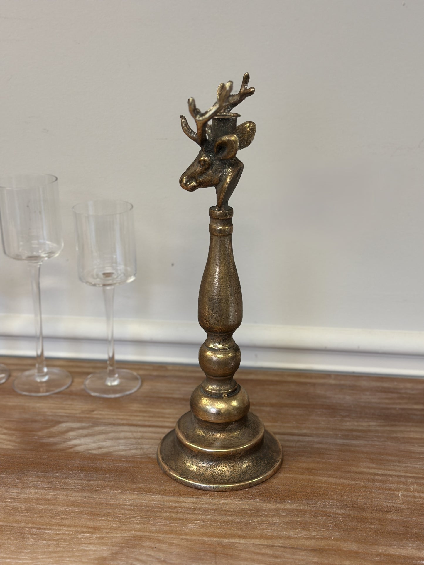 Antique Brass Deer Head Candle Holder