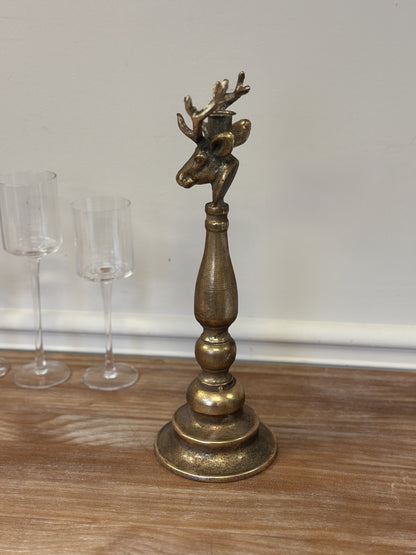 Antique Brass Deer Head Candle Holder