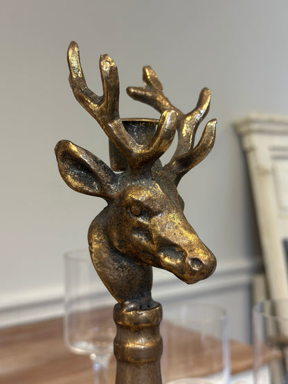 Antique Brass Deer Head Candle Holder