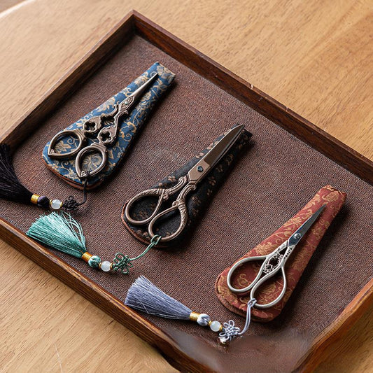 Vintage Style Embroidery Scissors with Brocade Sheath