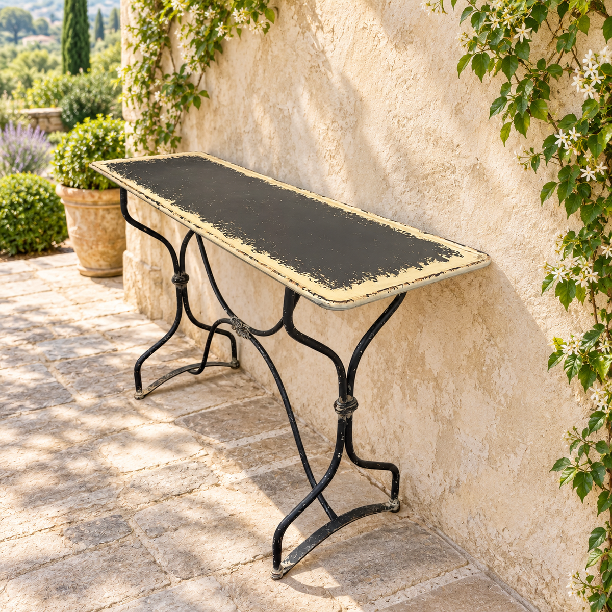 Vintage Style Distressed Metal Console Table