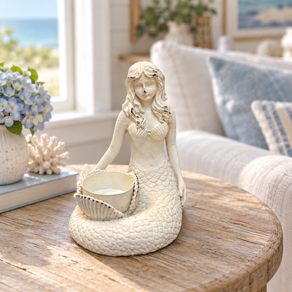 White Mermaid Resin Candle Holder