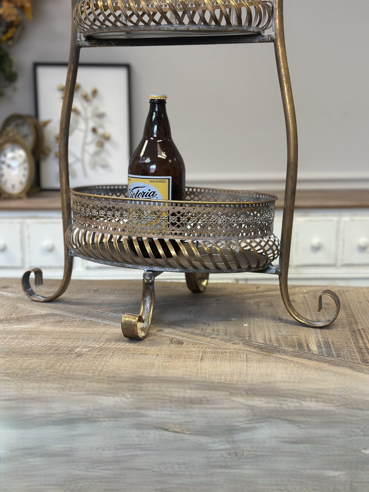 Vintage 2-Tier Metal Bar Cart Stand