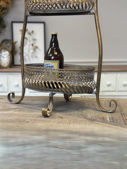 Vintage 2-Tier Metal Bar Cart Stand
