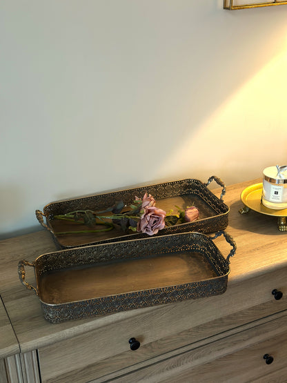 Ornate Vintage-Style Filigree Serving Tray Set of 2