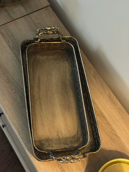 Ornate Vintage-Style Filigree Serving Tray Set of 2