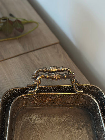 Ornate Vintage-Style Filigree Serving Tray Set of 2