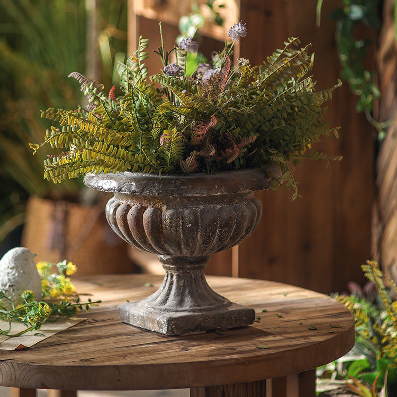 Distressed Black Pedestal Urn Planter