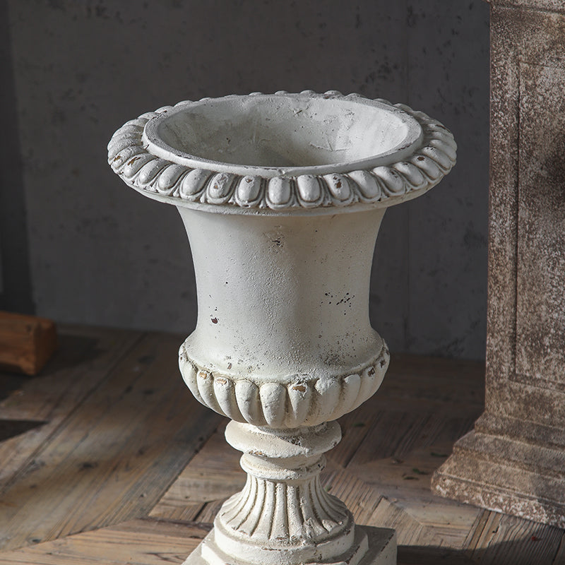 Distressed White Pedestal Urn Planter