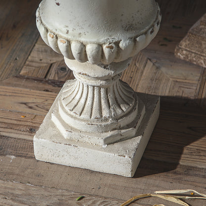 Distressed White Pedestal Urn Planter