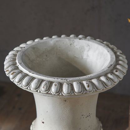 Distressed White Pedestal Urn Planter