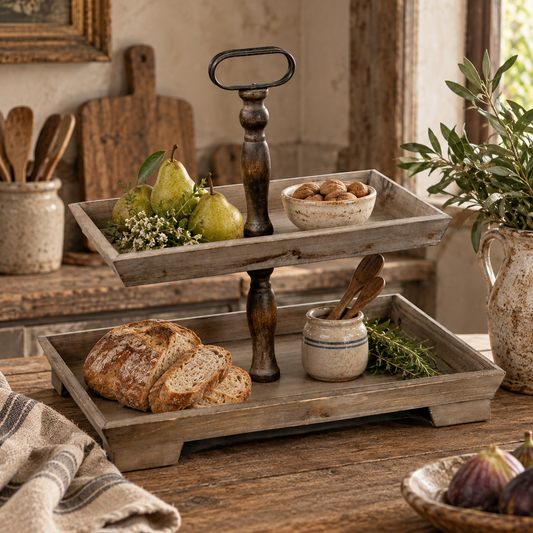 Wood Rectangle 2 Tier Tray
