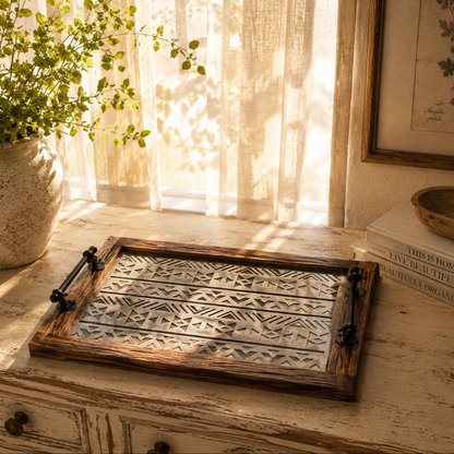 Vintage-Style Wooden Tray with Glass Bottom- set of 2