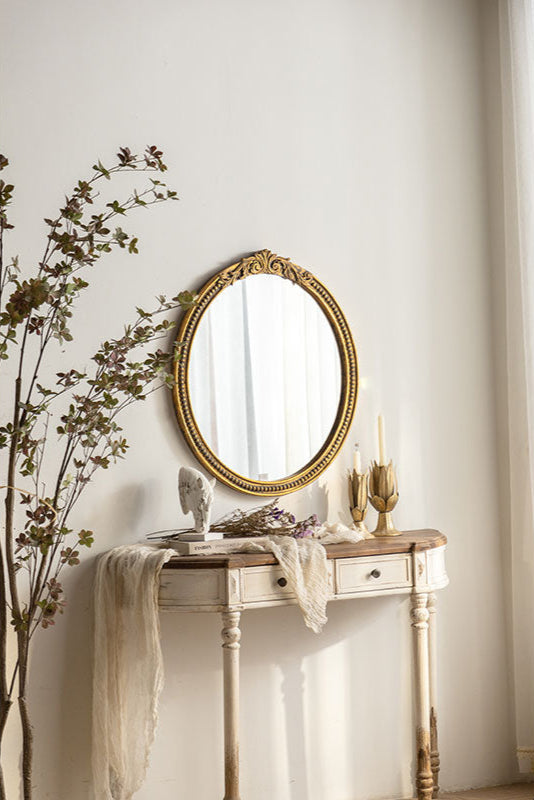 Solid Wood Frame Round Mirror