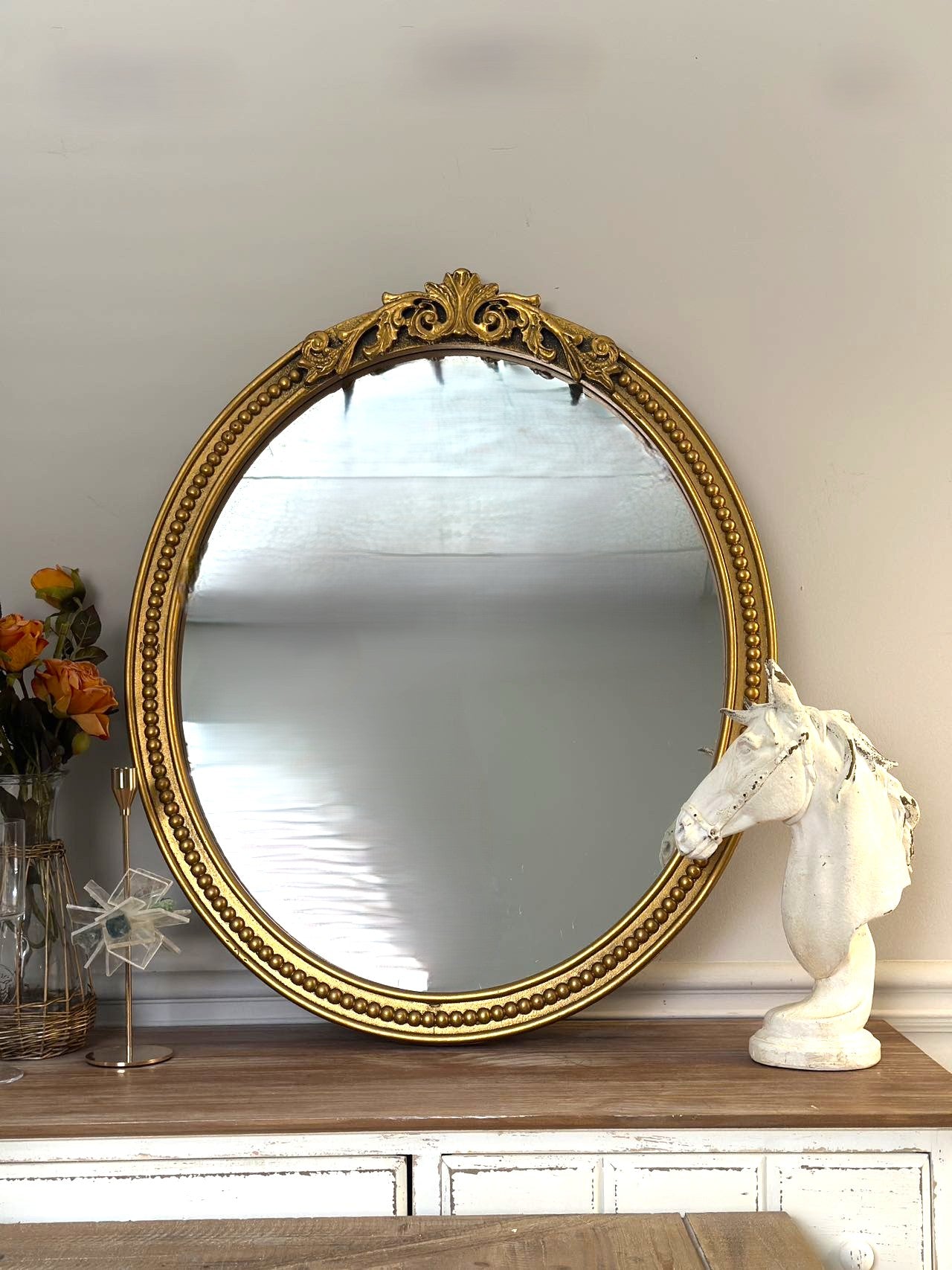 Solid Wood Frame Round Mirror