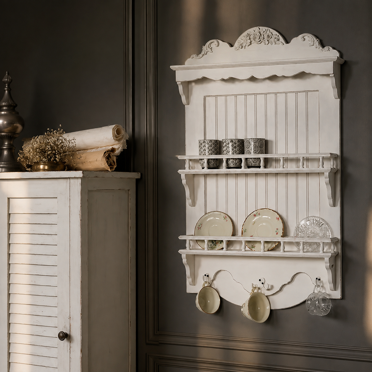 Wall Mounted French-Style Dish and Plate Storage Rack