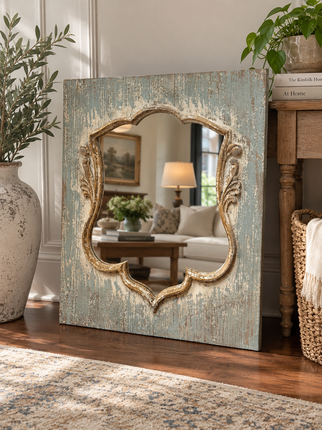 Distressed Wood Shield Mirror